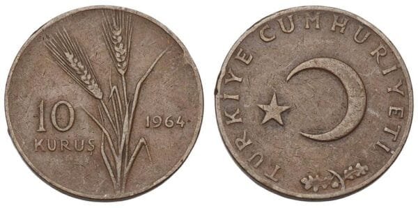 TURKEY 10 kurus 1964 VF