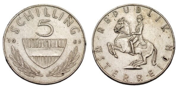 AUSTRIA 5 schilling 1962 / Silver / VF+