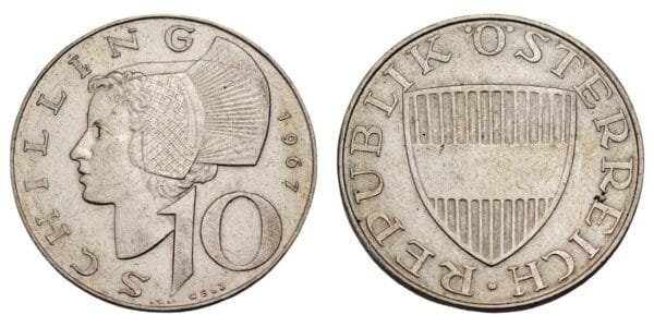 AUSTRIA 10 schilling 1967 / Silver / VF+