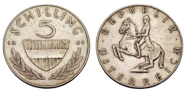 AUSTRIA 5 schilling 1962 / Silver / VF