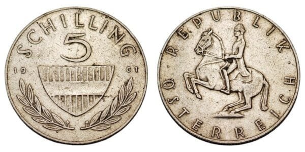 AUSTRIA 5 schilling 1961 / Silver / VF