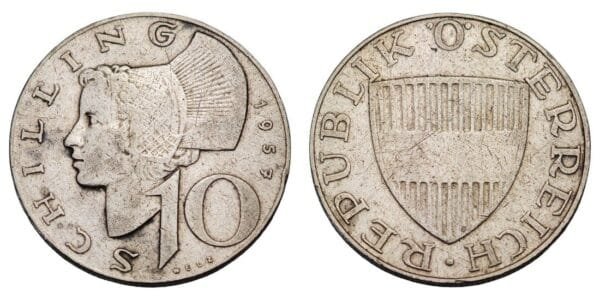 AUSTRIA 10 schilling 1957 / Silver / VF