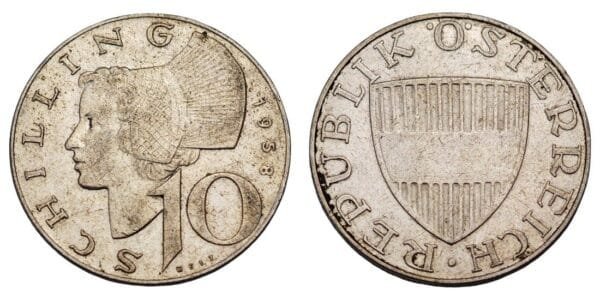 AUSTRIA 10 schilling 1958 / Silver / VF