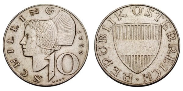 AUSTRIA 10 schilling 1958 / Silver / VF