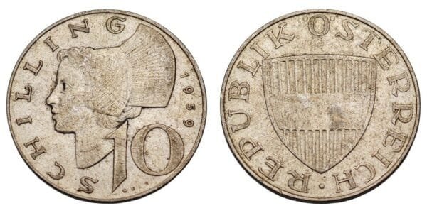 AUSTRIA 10 schilling 1959 / Silver / VF