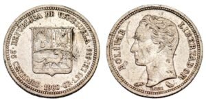 VENEZUELA 25 centimos 1960 / Silver / VF-