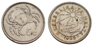 MALTA 5 cents 1986 XF+
