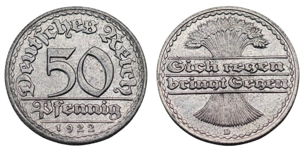 GERMANY 50 pfennig 1922D / Weimar Republic / XF+