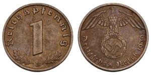 GERMANY 1 reichspfennig 1939B / 3rd Reich / VF+