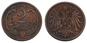 AUSTRIA 2 heller 1911 VF+