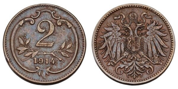 AUSTRIA 2 heller 1914 VF