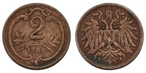 AUSTRIA 2 heller 1908 VF