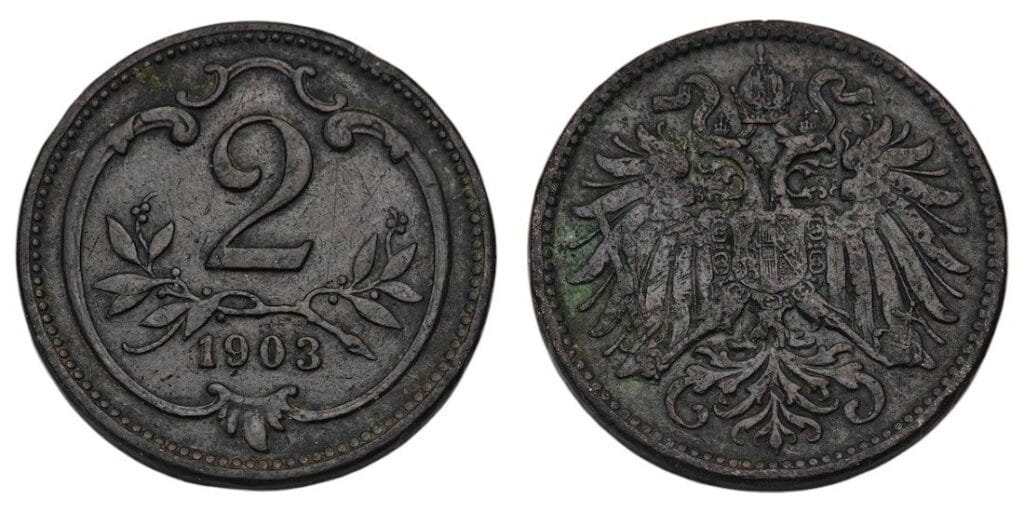 AUSTRIA 2 heller 1903 VF