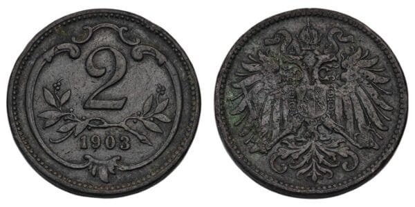 AUSTRIA 2 heller 1903 VF