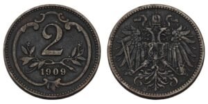AUSTRIA 2 heller 1909 VF