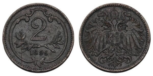 AUSTRIA 2 heller 1899 VF
