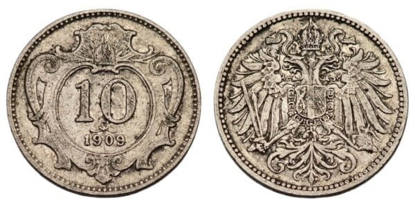 AUSTRIA 10 heller 1909 VF