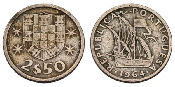 PORTUGAL 2.50 escudos 1964 VF