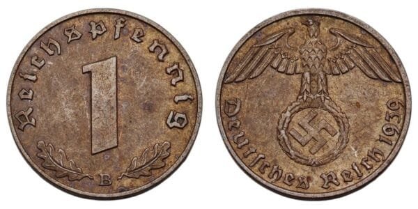 GERMANY 1 reichspfennig 1939B / 3rd Reich / VF