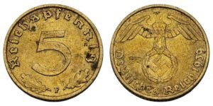 GERMANY 5 reichspfennig 1939F / 3rd Reich / VF