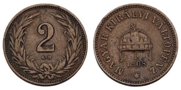 HUNGARY 2 filler 1908 VF