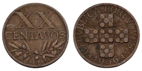 PORTUGAL 20 centavos 1956 VF