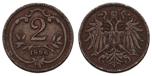 AUSTRIA 2 heller 1896 VF-