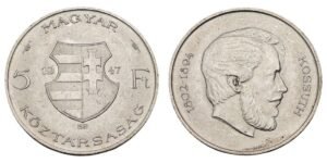 HUNGARY 5 forint 1947 / Lajos Kossuth / Silver / XF+