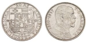 CZECHOSLOVAKIA 20 korun 1937 / 87th Birthday of T. G. Masaryk / Silver / XF+