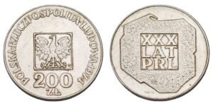 POLAND 200 zloty 1974 / 30th Anniversary of the People's Republic of Poland / Silver / XF