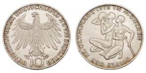 GERMANY 10 mark 1972F / Olympic Games Munich / Silver / XF