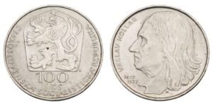 CZECHOSLOVAKIA 100 korun 1977 / Vaclav Hollar / Silver / XF