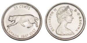 CANADA 25 cents 1967 / Centennial of Canada / Silver / VF+