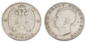 YUGOSLAVIA 20 dinara 1938 / Silver / VF+