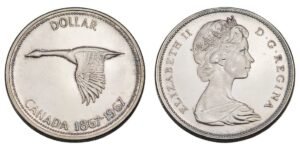 CANADA 1 dollar 1967 / Centennial of Canada / Silver / VF+