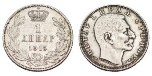 SERBIA 1 dinar 1915 / With SCHWARTZ / Silver / VF