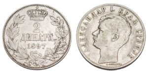 SERBIA 2 dinara 1897 / Silver / VF