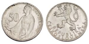CZECHOSLOVAKIA 50 korun 1947 / 3rd Anniversary of the Slovak Uprising / Silver / VF
