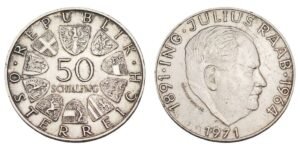 AUSTRIA 50 schilling 1971 / Julius Raab / Silver / VF