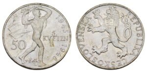 CZECHOSLOVAKIA 50 korun 1948 / 3rd Anniversary of the Prague Uprising / Silver / UNC