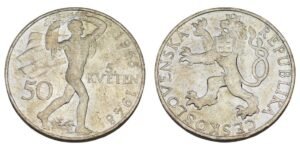 CZECHOSLOVAKIA 50 korun 1948 / 3rd Anniversary of the Prague Uprising / Silver / UNC-