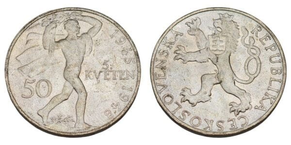 CZECHOSLOVAKIA 50 korun 1948 / 3rd Anniversary of the Prague Uprising / Silver / UNC-