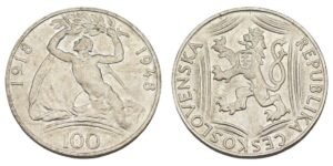 CZECHOSLOVAKIA 100 korun 1948 / 30th Anniversary of Independence / Silver / UNC-