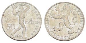 CZECHOSLOVAKIA 50 korun 1948 / 3rd Anniversary of the Prague Uprising / Silver / XF+