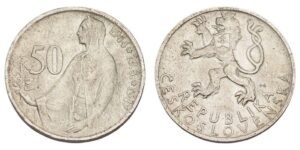 CZECHOSLOVAKIA 50 korun 1947 / 3rd Anniversary of the Slovak Uprising / Silver / XF+