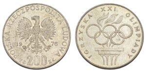 POLAND 200 złoty 1976 / Olympic Games / Silver / XF+