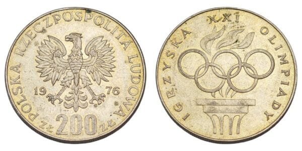 POLAND 200 złoty 1976 / Olympic Games / Silver / XF+