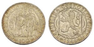 CZECHOSLOVAKIA 100 korun 1948 / 600th Anniversary of Charles University / Silver / XF+