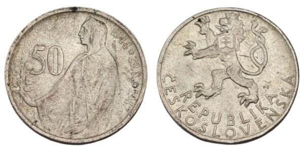 CZECHOSLOVAKIA 50 korun 1947 / 3rd Anniversary of the Slovak Uprising / Silver / XF
