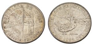 CUBA 40 centavos 1952 / 50th Anniversary of the Republic of Cuba / Silver / XF